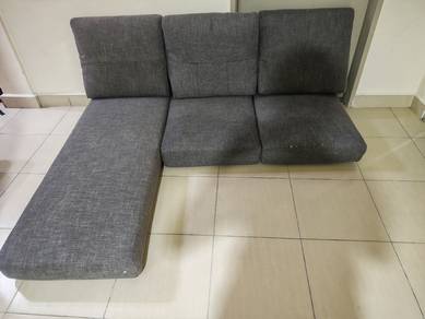 L-Shaped Grey Fabric Sofa