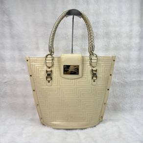 Gianni Versace Patent off-white leather bucket bag