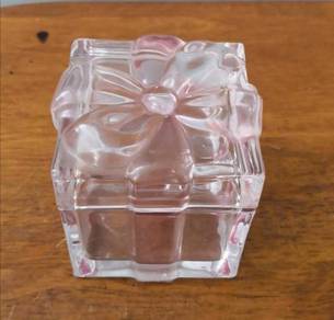 Pink glass gift trinket box heavy