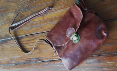 Custom Distressed Leather Brown Burgundy bag