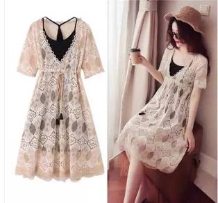 Cream black boho lace dress plus size