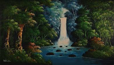 Forest Waterfall II – Oil Painting (Signed Dahlan)
