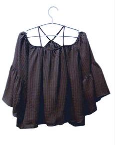 Black Off-Shoulder Blouse with Flare Sleeves
