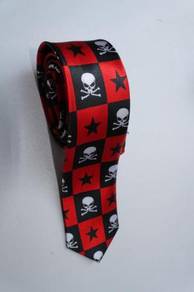 SLIM Pirates Jolly Roger Skull STAR RED Neck Tie