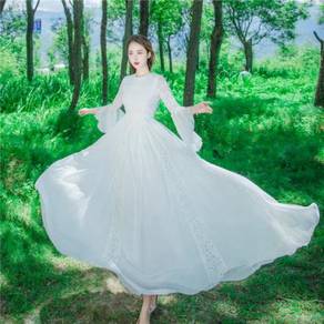 Muslimah pink white wedding bridesmaid prom dress