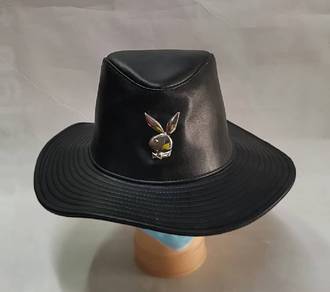 Vintage Playboy Bunny Black Faux Leather Bucket Ha