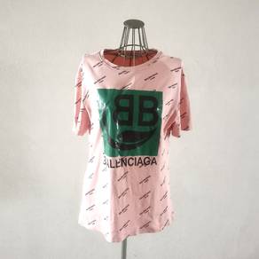 Balenciaga Bio Leaf Pink T-Shirt All Over Logo