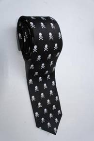 SLIM Skull Crossbones BLACK Cartoon Neck Tie