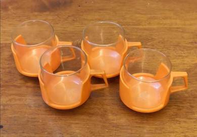 Pyrex jaj retro glass cup plastic holder 4 orange