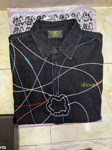 ALL LOVE BLACK "SASHIKO" DENIM SHIRT M pit 24
