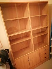 Wooden Bookshelf & Cabinet with Glass Door/Drawers