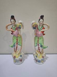 Fairy Scattering Flowers Porcelain Figurines Pair