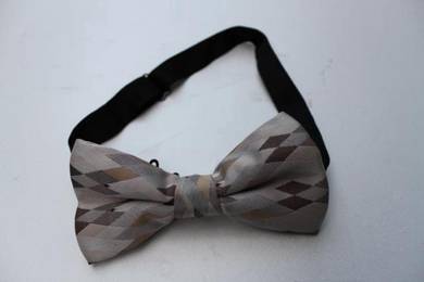 Brown Grey Striped Adjustable Men Bowtie Bow Tie