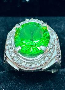 Green Moldovite Ring (Cincin Alpaka Moldovite)