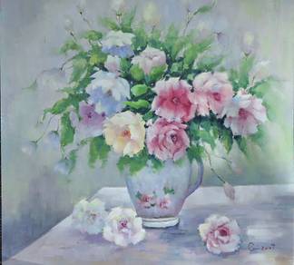 "Vintage Floral Still-Life" Oil Painting (Signed)