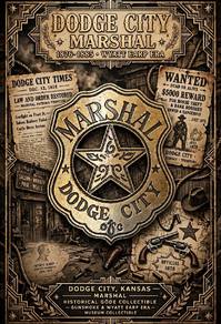 RARE 1876 Marshal Dodge City Kansas Badge - Göde G