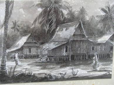Ink Sketch - Idyllic Kampong - Black & White