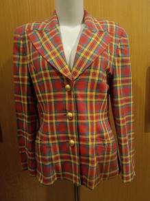 Red Plaid Blazer with Gold Buttons