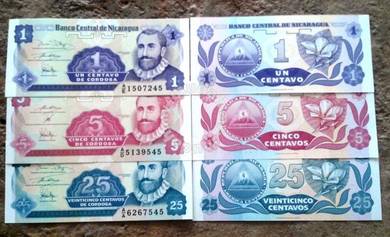 Nicaragua 3 pcs in set last 2 series same unc