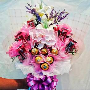 Chocolate & Artificial Flower Hand Bouquet 
