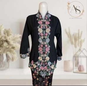 Black Kebaya Top with Floral Embroidery