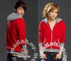 B0319 READY STOCK RED GREY HOODiE SWEATER JACKET
