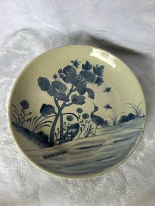 Vintage Blue & White Hand-Painted Porcelain Plate