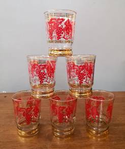 Vintage glass tumbler red gold 6