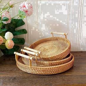 3 Pcs Set Rattan Serving Tray