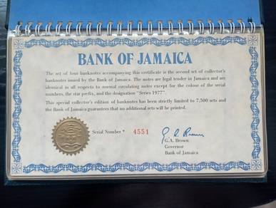 1977 Bank of Jamaica "Series 1977" Bank Note Set