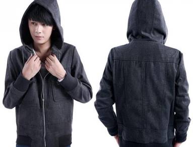 NEW GREY ZiPPER HOODIE SWEATER WOOLEN THICK JACKET