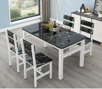 Meja Makan Set design marble hitam&putih