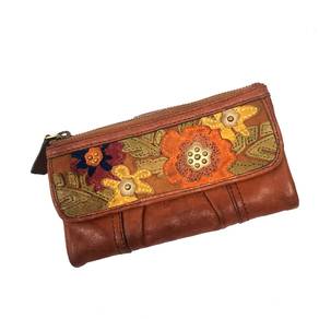 Vintage Fossil Flowers Genuine Leather Long Wallet
