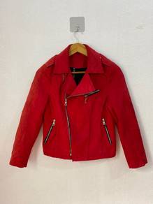 Maggie Choo Red Suede Fringe Biker Jacket