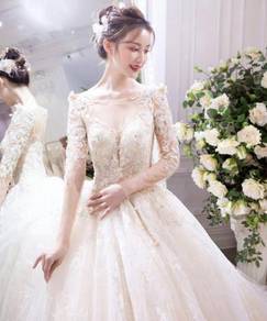 Cream long sleeve wedding bridal dress gown RB1408