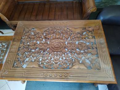 Meja Kayu Jati With Glass Panel