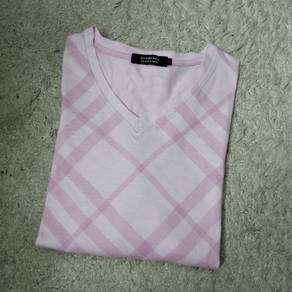 Burberry Checked V-Neck Long Sleeve Top