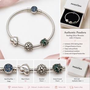 Pandora Original Bracelet with 3 Charms + Box