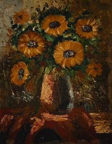 Rustic Sunflower Vase Oil Painting I