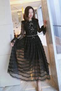 Black long sleeve lace prom party bridesmaid dress