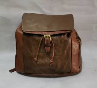 BALLY Leather Backpack Brown Leather VTG Drawstrin