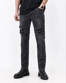 Slash Number B*ndage Strap Washed Black Denim