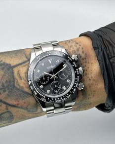 Custom Seiko Mod 39.5mm Black Diamond Quartz Chron