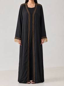 Black Abaya Dress with Gold Embroidery