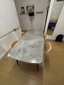 Porcelain sintered Stone Meja makan with chair