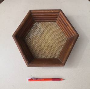 Wood wicker hexagon trinket dish