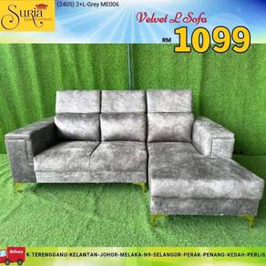 Sofa L shape kain fabrik atau Baldu