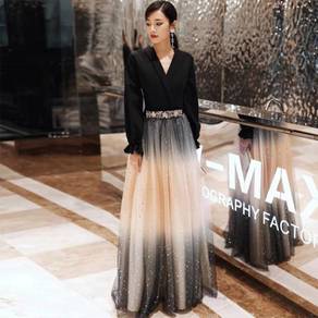 Black ombre long sleeve prom evening gown RBP1454