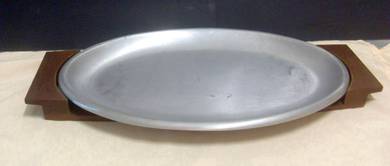 Heavy Duty Metal Platter with Wood Tray Holder