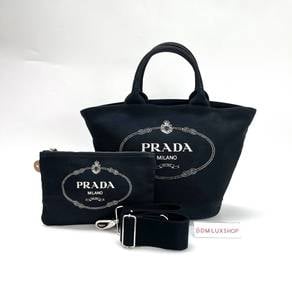 Preloved Prada Black Canapa Canvas Top Handle